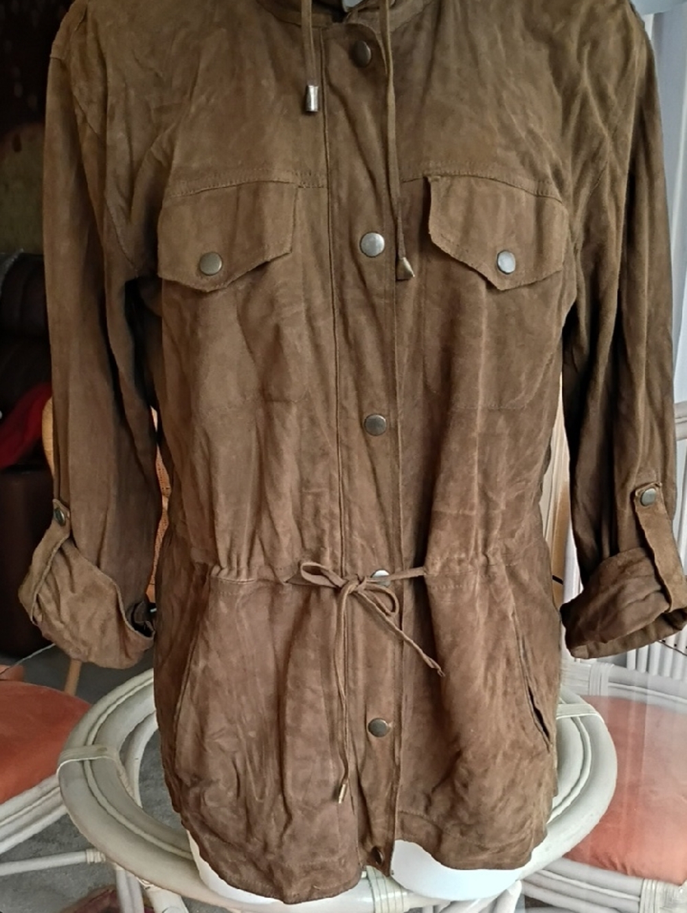 Gerard Darel Brown Suede Drawcord Utility Jacket